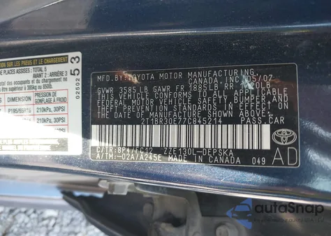 2007 Toyota Corolla S from USA, damaged, VIN 2T1BR30E77C845214